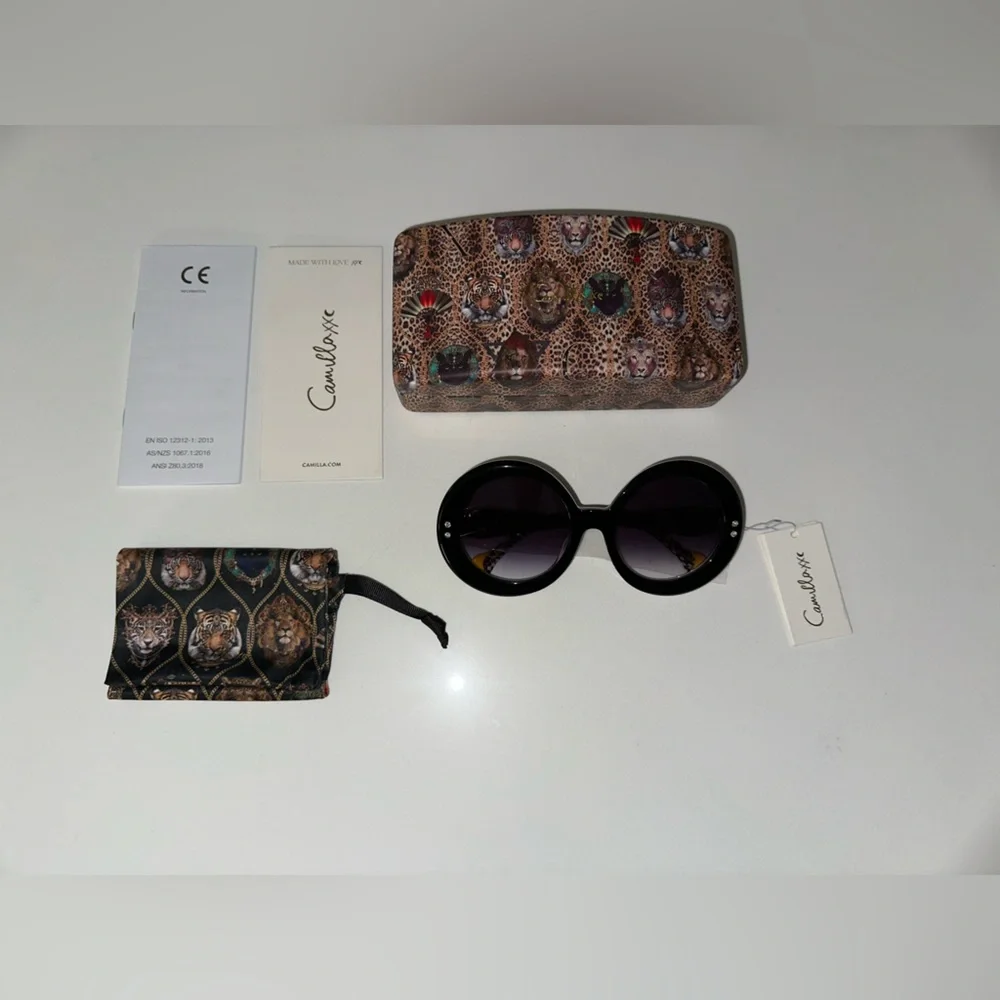 Camilla “Editor in Chief” black oversized round dramatic boho chic sunglasses